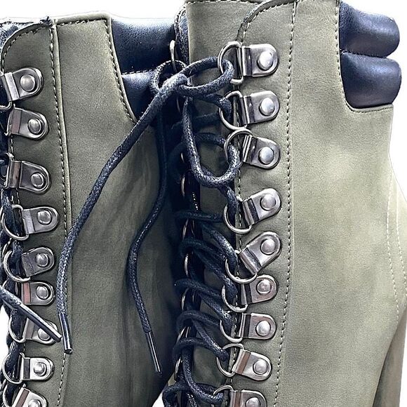 S❤️LD Pazzle l Silver-Studded, Suede Olive Green (& in Tan) Combat Boots Size 6 - Picture 4 of 8